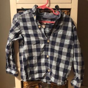 Blue and White Plaid Button Down Shirt Casual Style